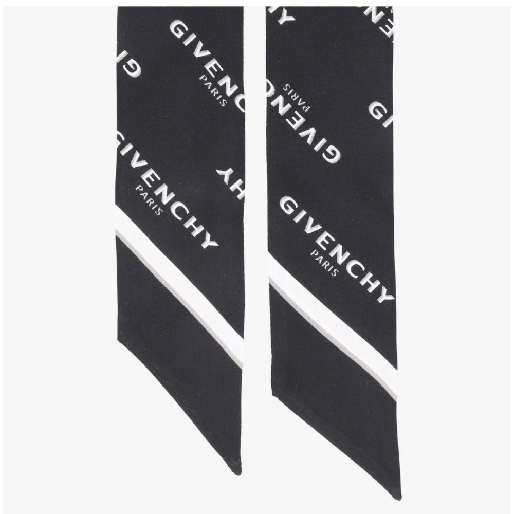 Givenchy Skinny Twill Silk Scarf Logo Print 001