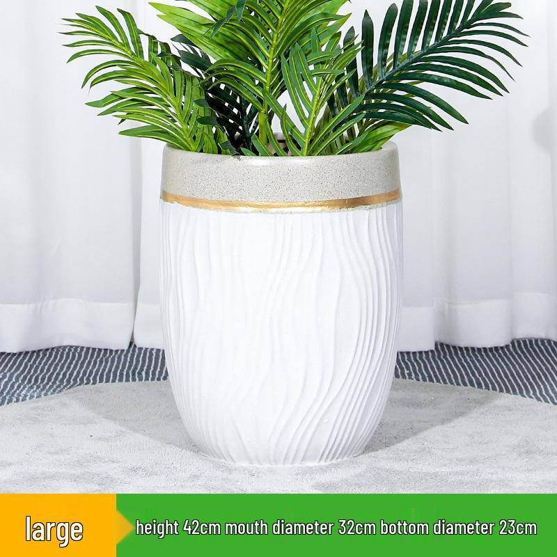Large Light Luxury Ceramic Flower Pot for Floor or Table, XL Diameter, Album Style for Green Plants & Silk Flowers