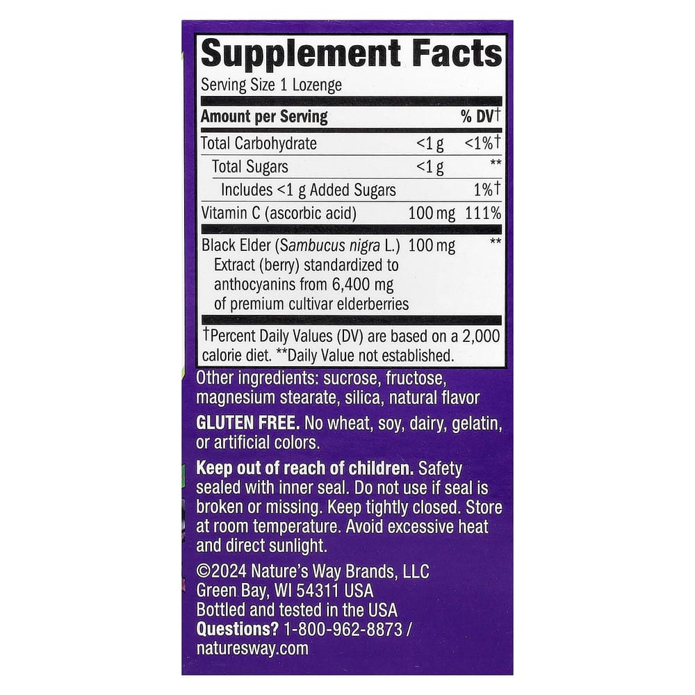 Nature's Way Sambucus Standardized Elderberry with Vitamin C Original Lozenges, 30 Count