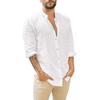 European and American Men's Linen Cardigan Solid Color Casual Stand-up Collar Long-sleeved Shirt