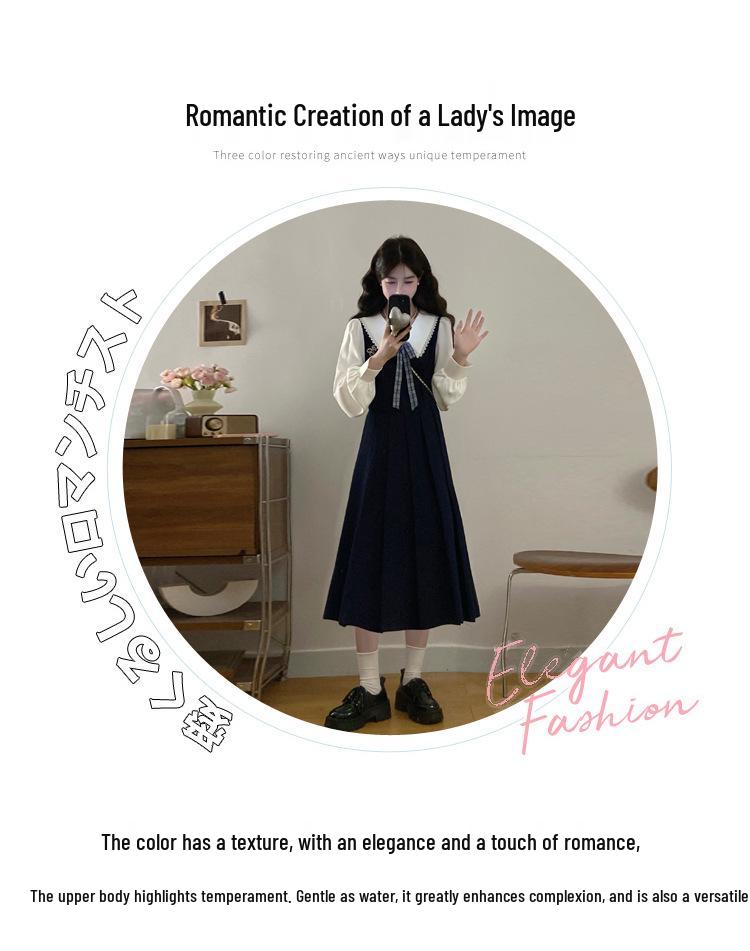 Plus Size Pleated Princess Dress with Doll Collar - College Style, Autumn/Winter Waist-Cinching Design
