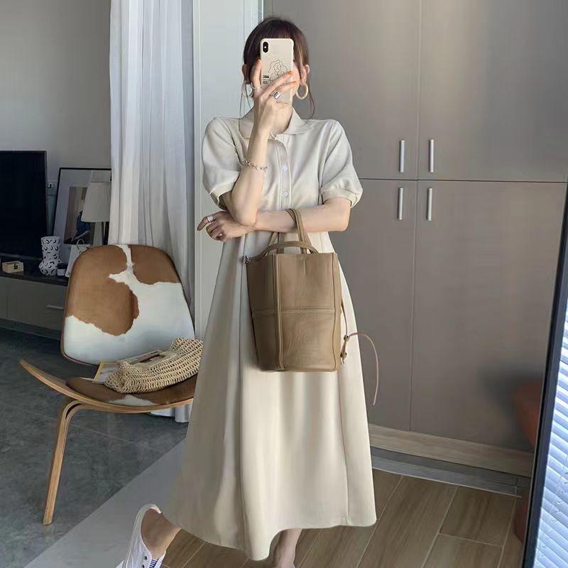 2025 Spring/Summer French Casual Plus Size Polo Neck Slimming T-shirt Dress