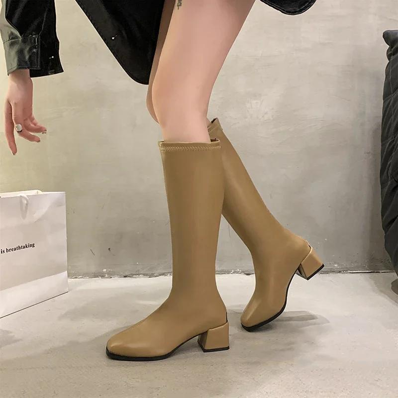 Fashion 2025 Women's Shoes Winter Soft Leather Long Boots Woman Shoes Slim Woman High Boots Fashion Women Knee-High Boots High Heel
