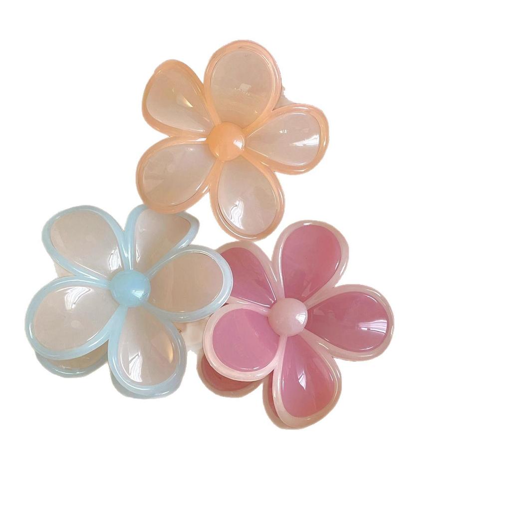 Blue & White Gradient Plumeria 3D Marble Hair Claw Clip - Elegant Floral Hair Accessory