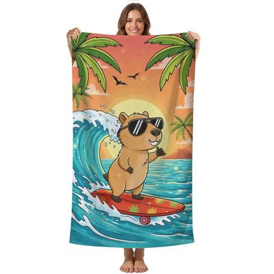 Cute Koala Surf Beach Towel - Soft Cartoon Tropical Ocean Summer Pool Fun Design for Beach Entertainment