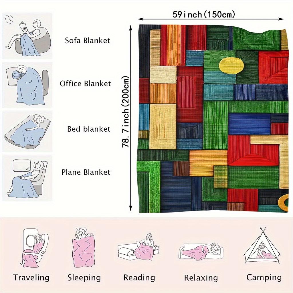 Modern Plaid Digital Print Flannel Blanket - Hypoallergenic, Knitted Polyester - Great for Sofas, Beds, Travel and Camping