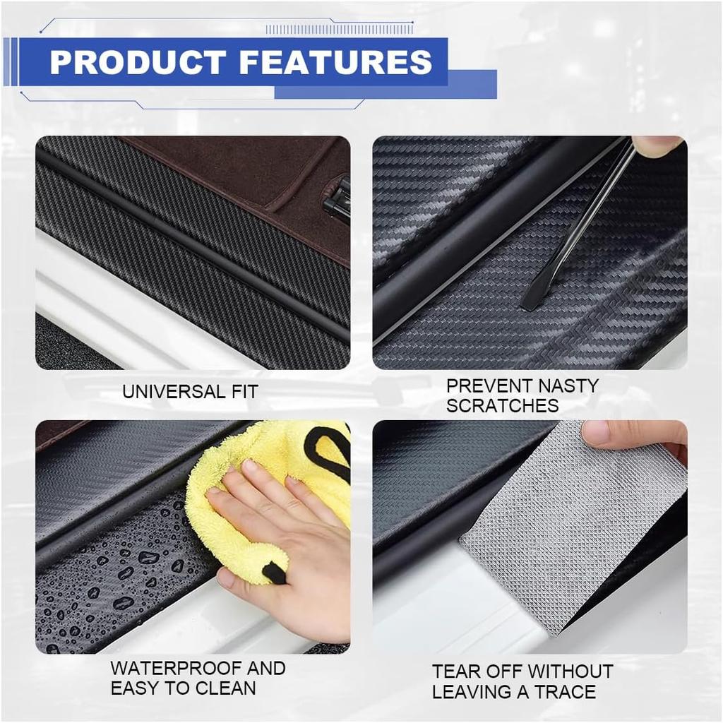4PCS Tri-Color Door Sill Protectors, Anti-Scratch Carbon Fiber Entry Step Guard Sticker, Universal Car Front/Rear Door Threshold Protection Stripe