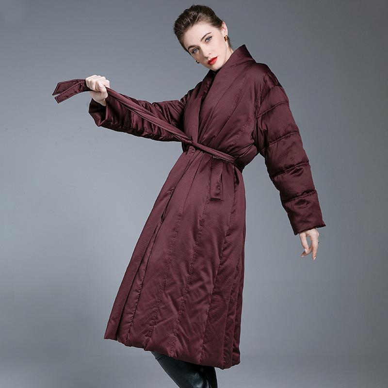 Winter new high-end Angola red down jacket for women, long slim and thin, over-knee warm jacket for women