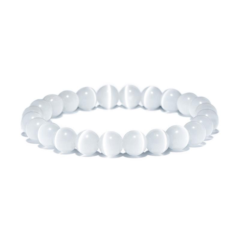 Noter 100% Přírodní Bílá Kočičí Oko Kamenný Náramek Unisex 4/6/8/10/12mm Hladký Korálkový Náramek Dárky Pro Milence Měsíční Kámen Náramek