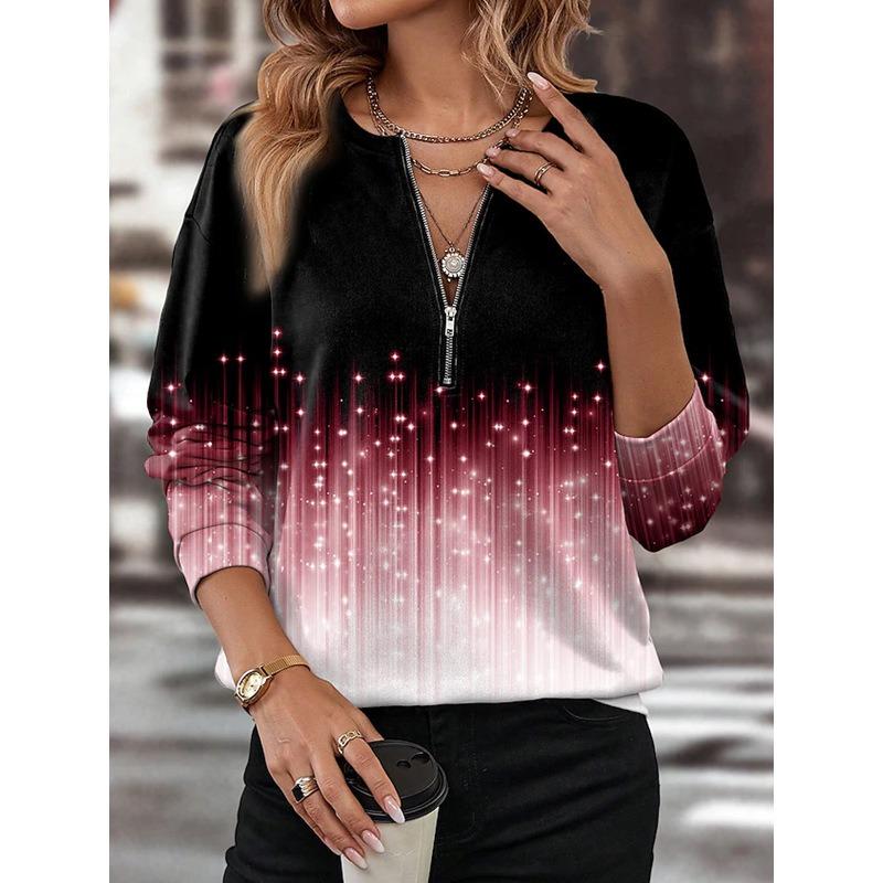 Осенне-зимняя женская толстовка с V-образным вырезом на молнии с индивидуальным принтом и длинными рукавами для женщин, пуловеры и длинные рукава для женщин S красный