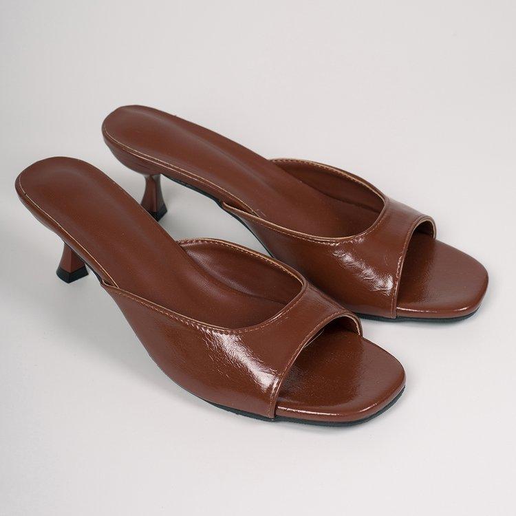 Dames Hoge Hak Slide Sandalen Zomer Open Teen Slip-on Mules Casual Feest Schoenen Slippers 39 brown