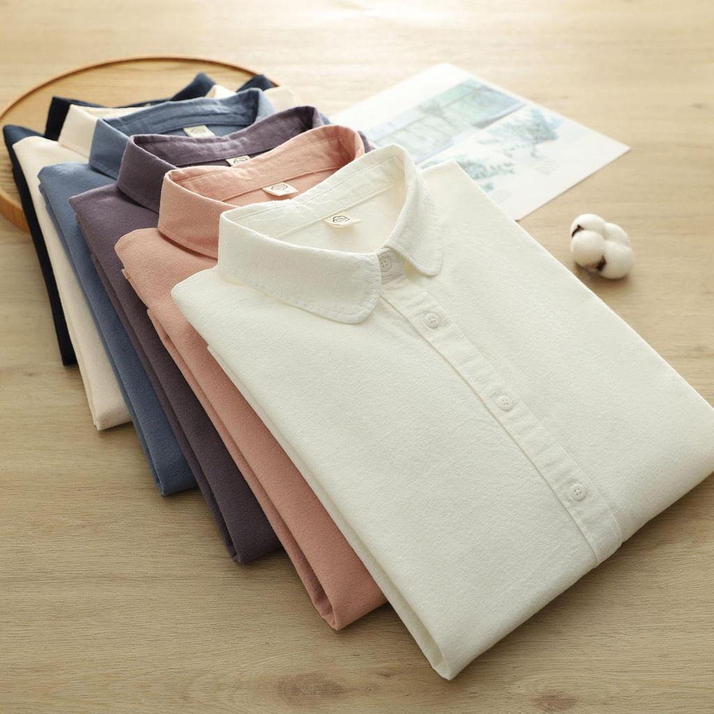 Women's Casual Round Neck Long Sleeve Brushed Cotton Shirt for Winter and Autumn