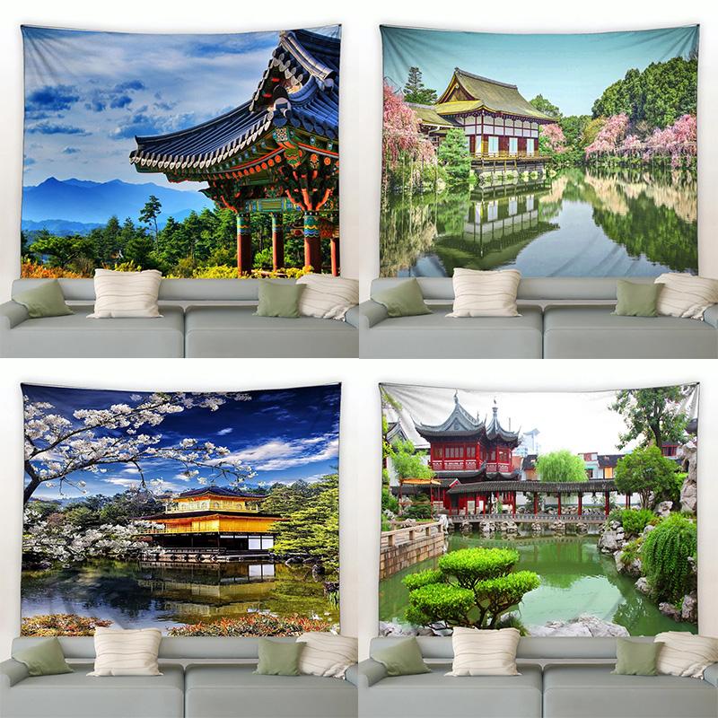 Chinese Style Landscape Architectural Wall Decoration Tapestry Home Living Room Tapestry