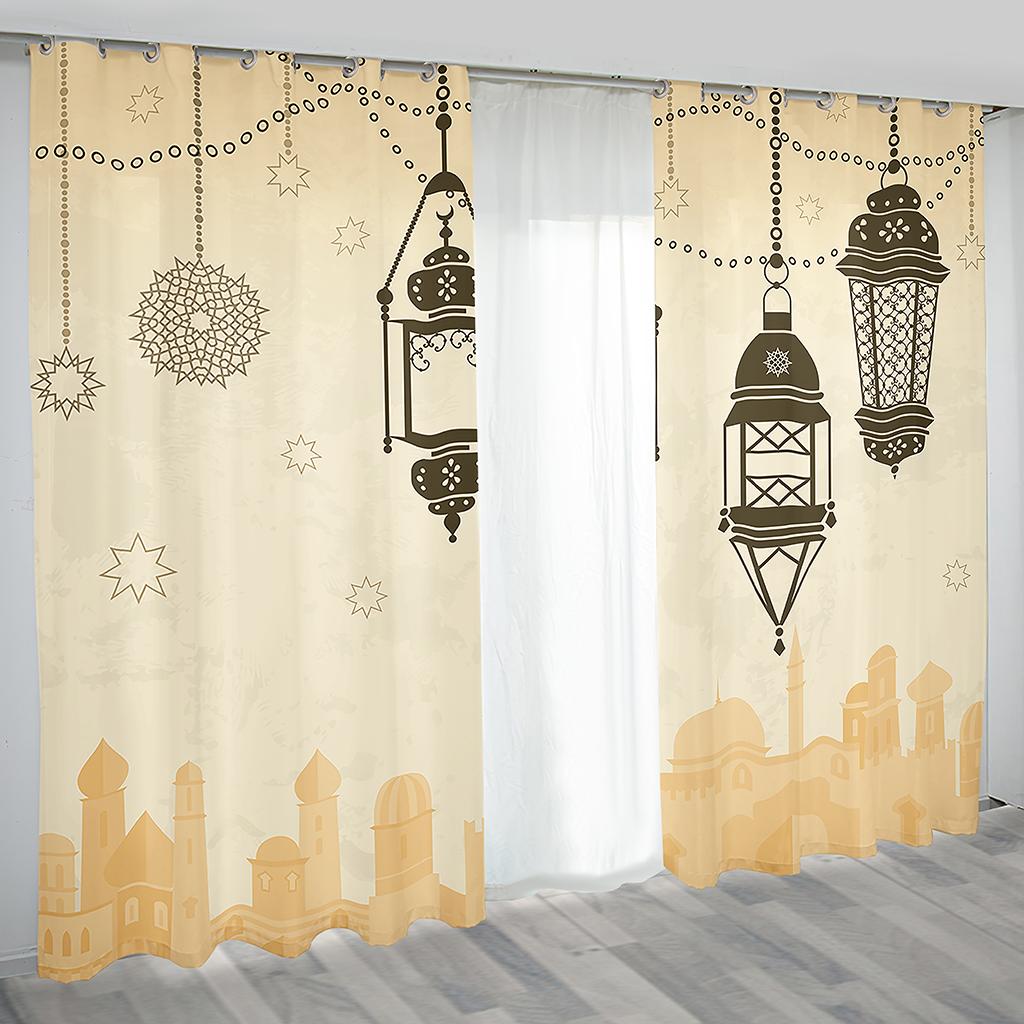 

3d Ид Мубарак Рамадан Исламский Мусульманский Карим Бохо 2 шт. Бесплатная доставка Тонкая драпировка оконная занавеска для гостиной спальни Декор 100W130H(CM)40x51in&Grommet Top