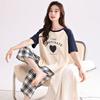 New Pure Cotton Pajamas Women's Summer Sweet Loose Thin Round Neck Short-sleeved Cropped Pants Loungewear Set