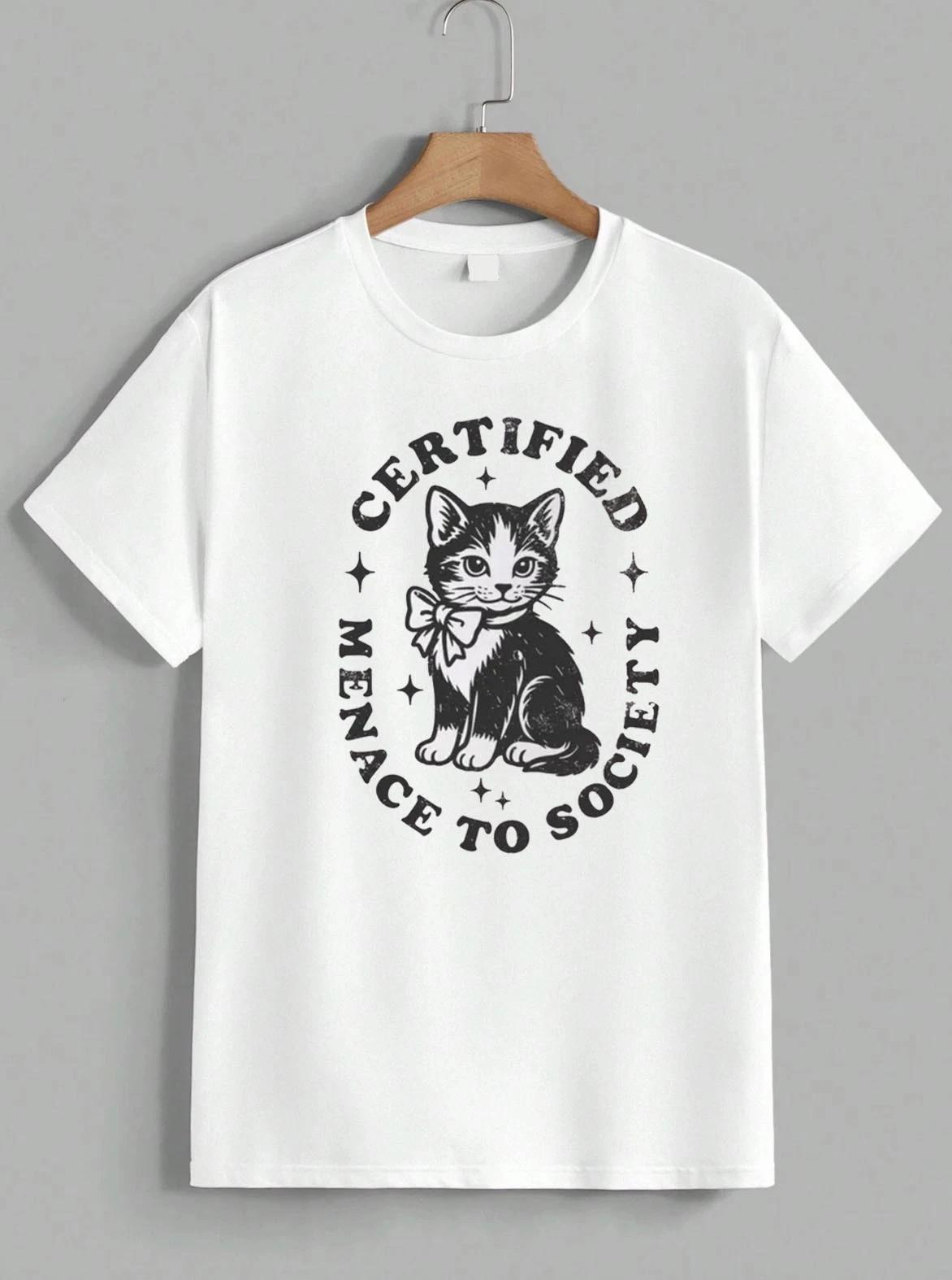 Certified Menace To Society Funny Cat Kitten Lover Graphic Tee T-Shirt Unisex S