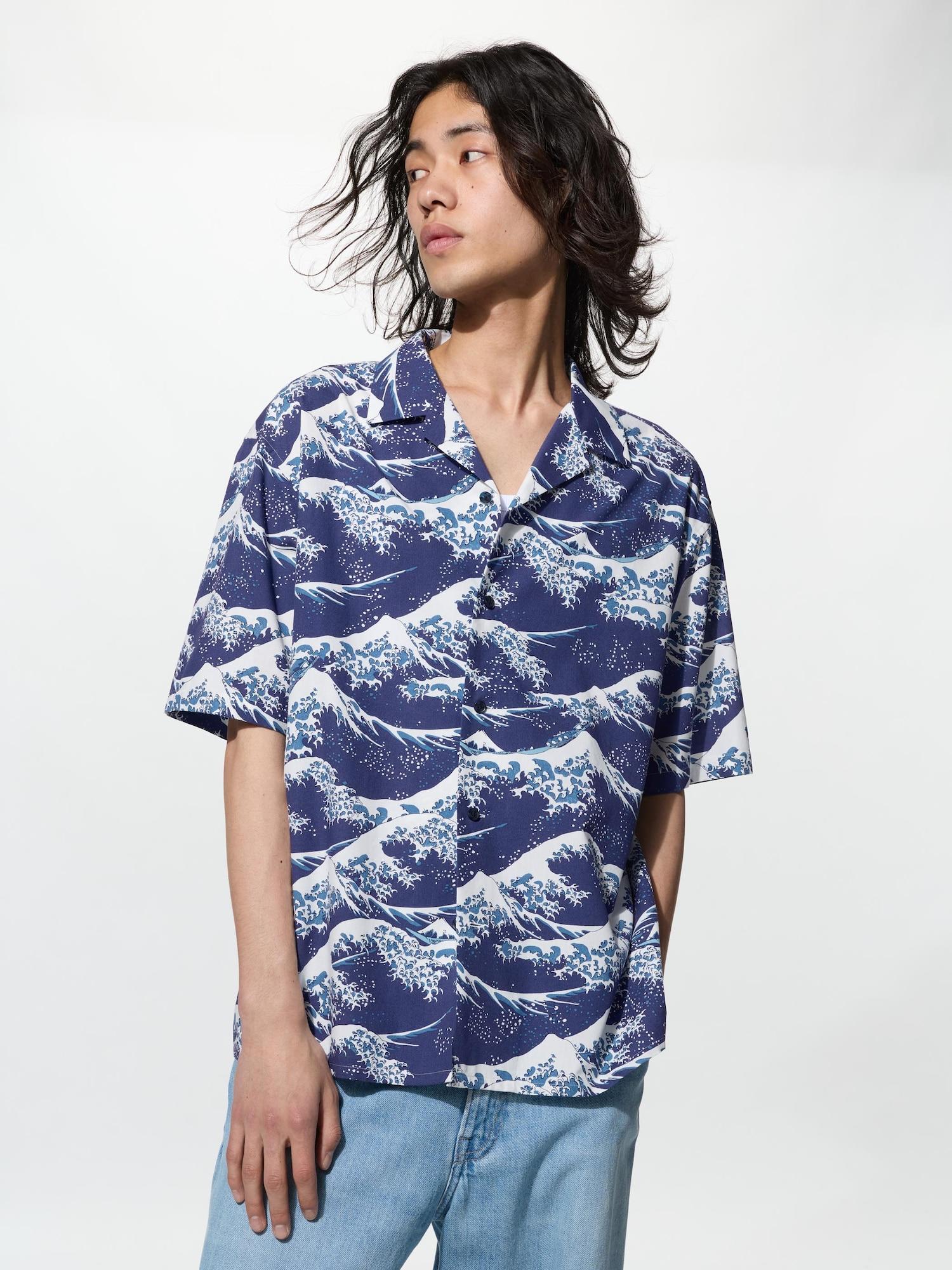 Рубашка Uniqlo Japan с открытым воротником Вагара 66 BLUE/XS