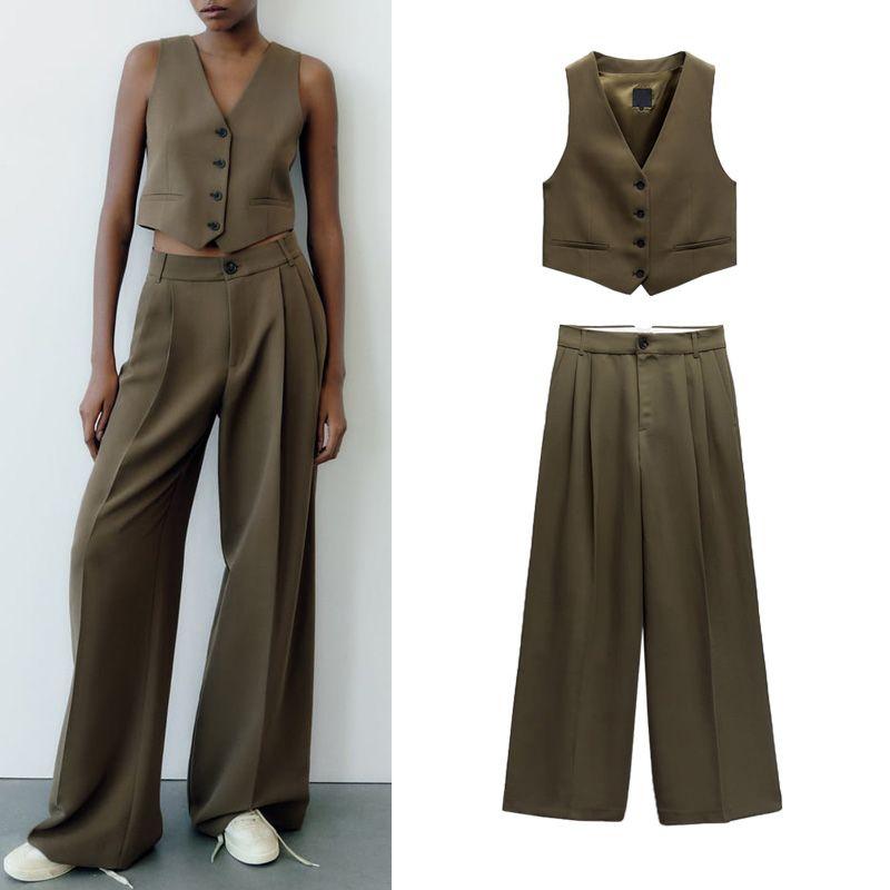 Suit Women's Work Clothing Slim-Fit Short Vest 2010823 2010724 High Waist Wide Leg Pants 4661513