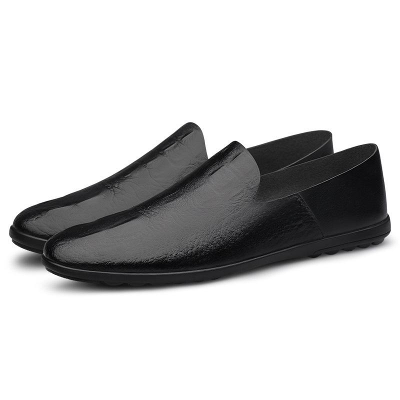 Men's Summer 2024 Soft Leather Loafers - Single Layer, Flat Bottom, Casual Slip-on Driving Shoes