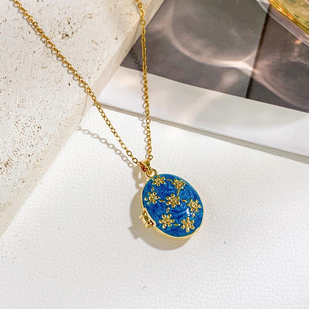 Vintage Enamel Photo Locket Pendant Necklace for Women Minimalist Luxurious Non-Fading Titanium Steel Jewelry Accessoryry