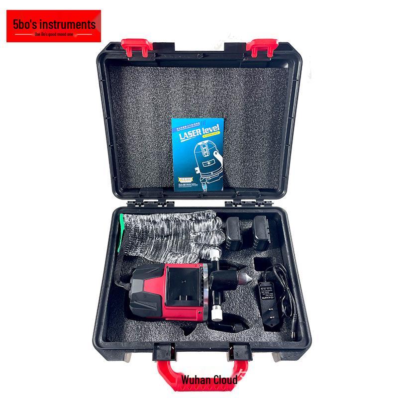 Bo's High-Precision 5-Line Red Laser Spirit Level: Automatic Leveling, Infrared, Outdoor Use.
