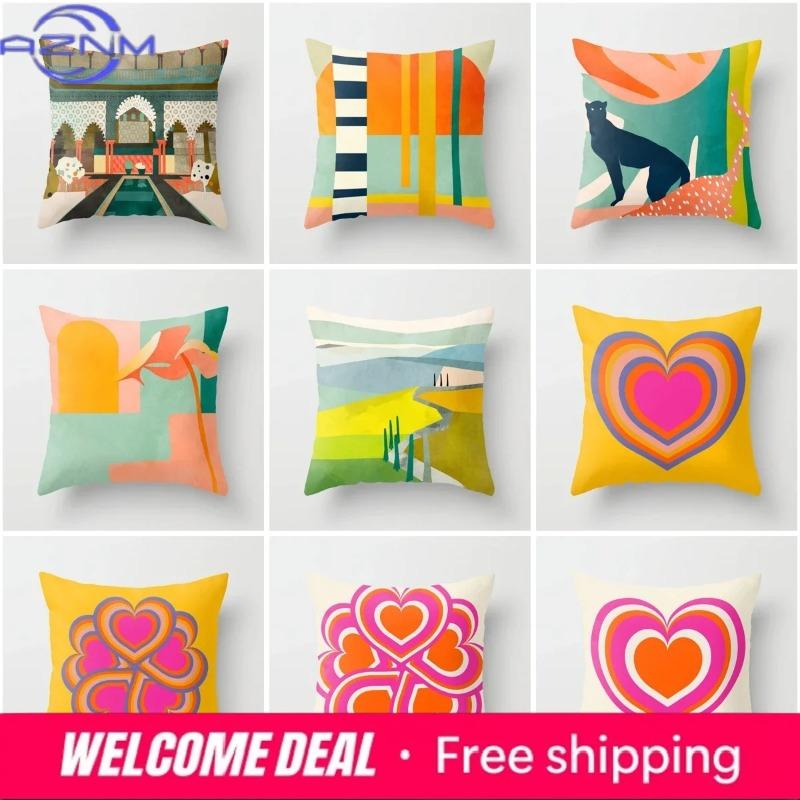 Pink Red Morandi Geometric Abstract Decorative Home Pillowcase Cushion Cover