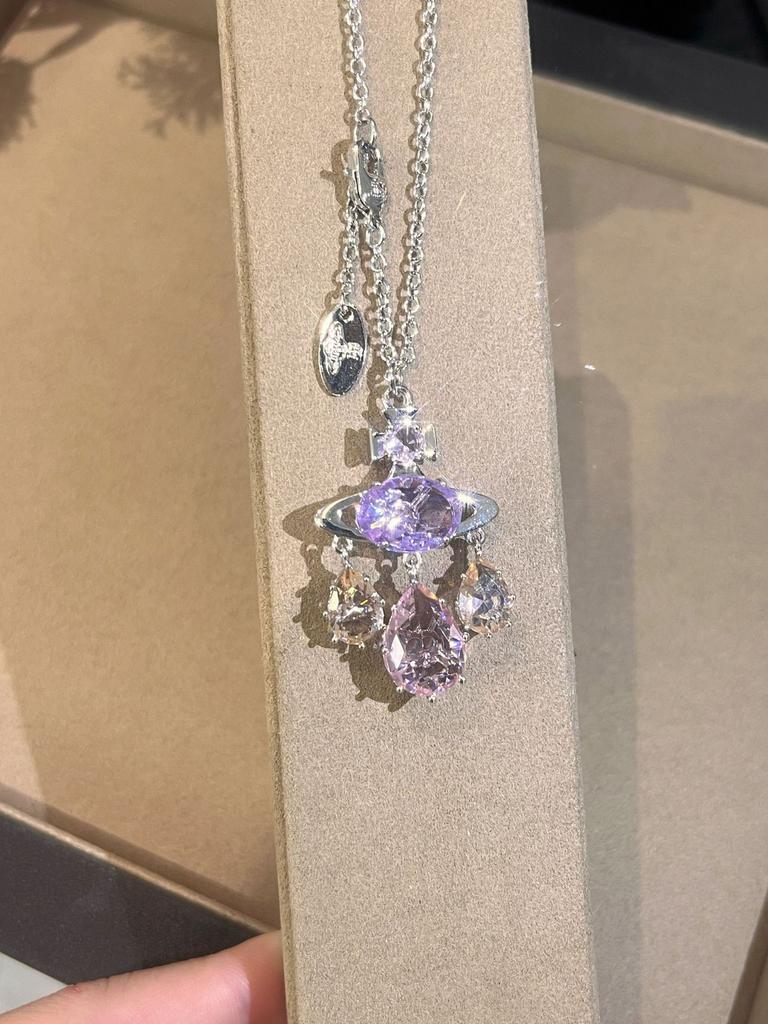 Xijia Saturn Series, Pink Amethyst Dream Catcher, Water Drop Necklace, Sweet Princess Accessories, Fashion Versatile