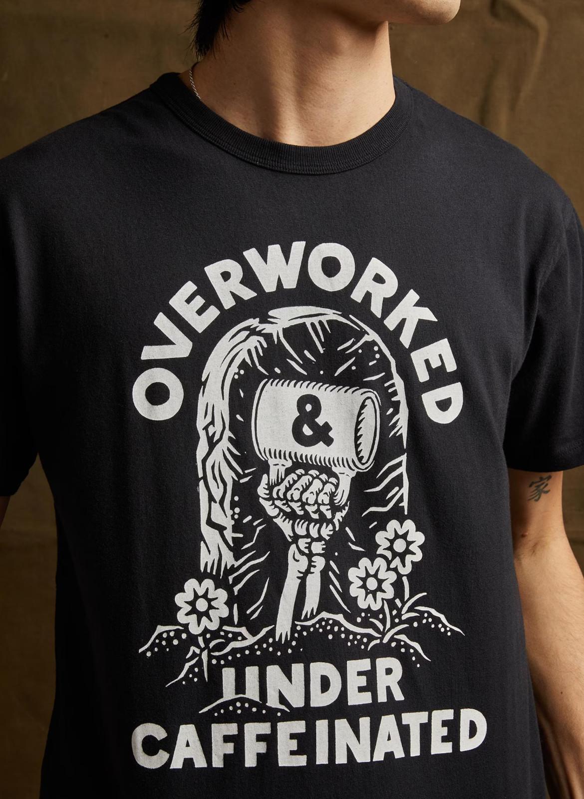 Overworked Under Caffeinated Shirt Coffee Lover Skeleton Tee Funny Coworker Gift XL