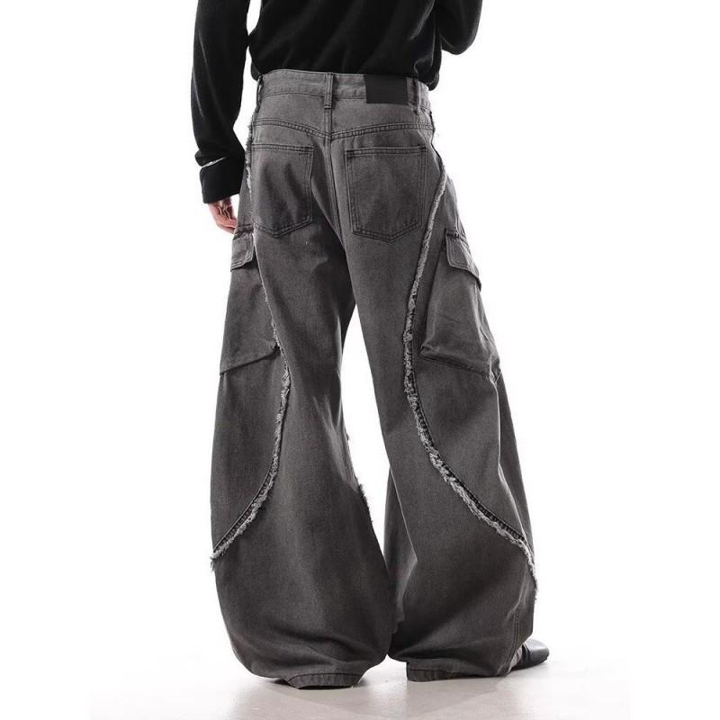 Mens Relaxed Fit Straight Leg Denim Jeans - Washed Vintage Style Cotton Blend Mid-Rise Wide Youth