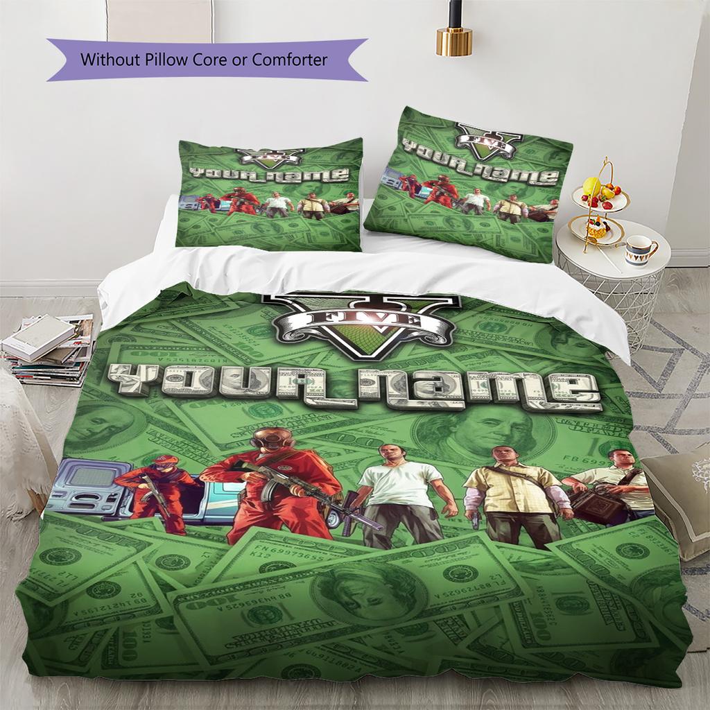 Name Custom Gta Pattern Bedding Set Quilt Cover Pillowcase Home Decor Gift (1 * duvet cover + 2 * pillowcase, without core)