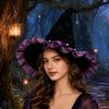 Xiaobudian Halloween Witch Hat for Women, Velvet Wizard with Ruffle Brim And Bow Party, Masquerade, Cosplay Costume Accessory
