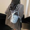 This year's popular bag 2025 new Korean version fashion hollow woven bag women's portable crossbody drawstring bucket bag