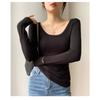 Women Solid High Elastic Slim Long Sleeve Round Neck Casual Bottoming T Shirt