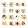 Vintage Style Natural Stone Open Ring 18K Gold Color Plating Stainless Steel Geometry Female Rings Jewelry Party Gift Ani