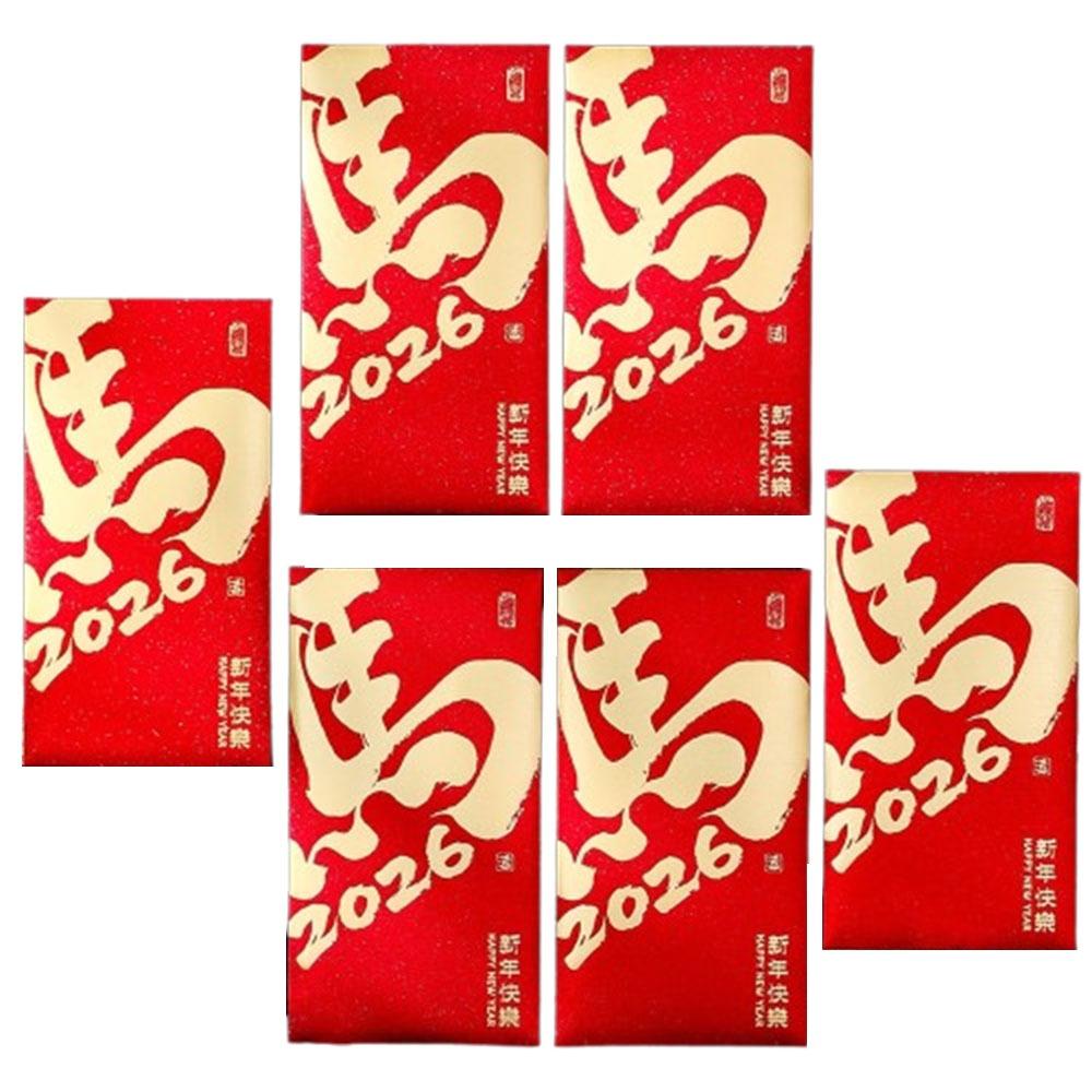 6pcs Traditional Lucky Money Envelopes 2026 Horse Year Red Pocket Money Bag  Marriage Ceremony