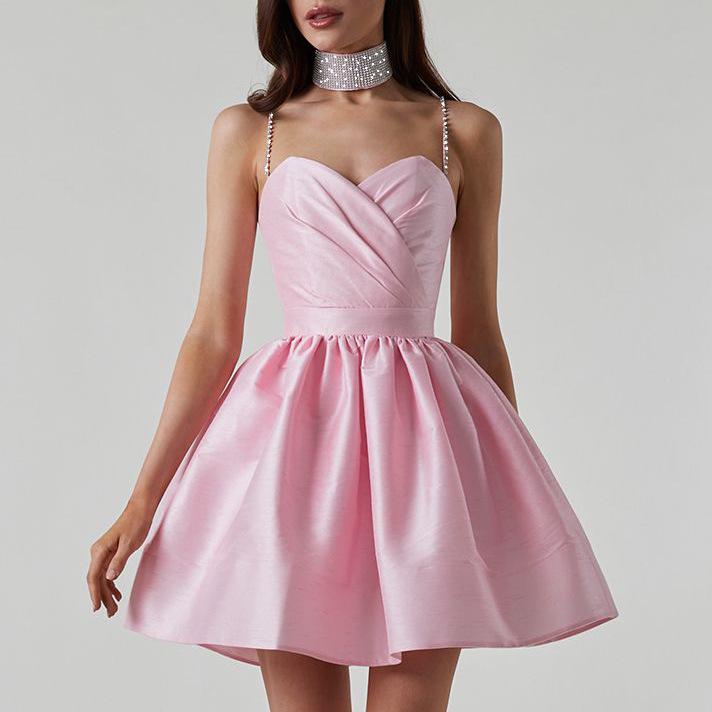 Nuovo Arrivo Estivo: Elegante Vestito da Donna con Spalline Sottili Pieghettato e Strass