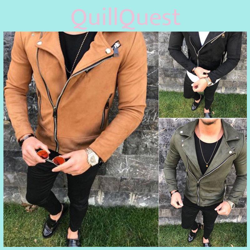 Quality Men Long Sleeve Zipper Motorbiker Jacket With Vintage Slim Fit Coat**