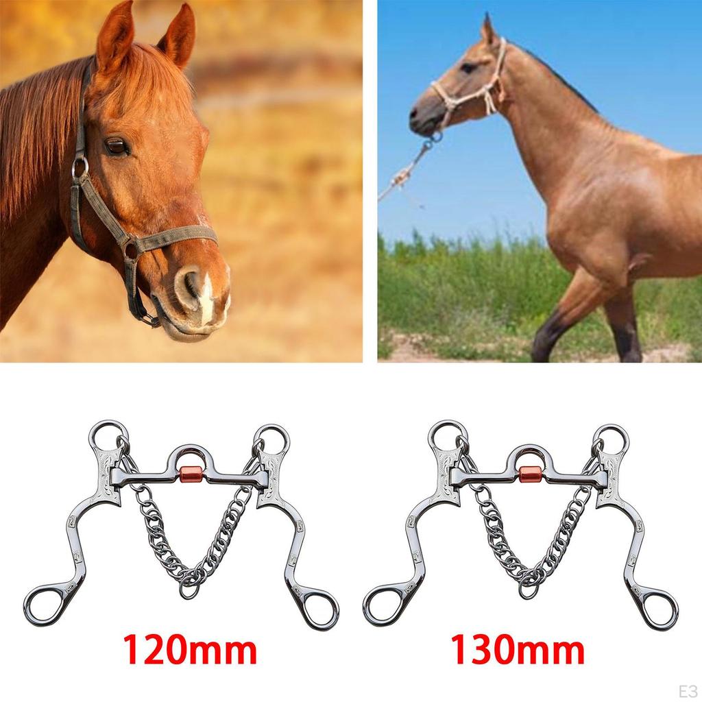 Copper Mouth Horse Bit with Chain Edging Hooks Silver Trims Central Roller Stainless Steel Gag