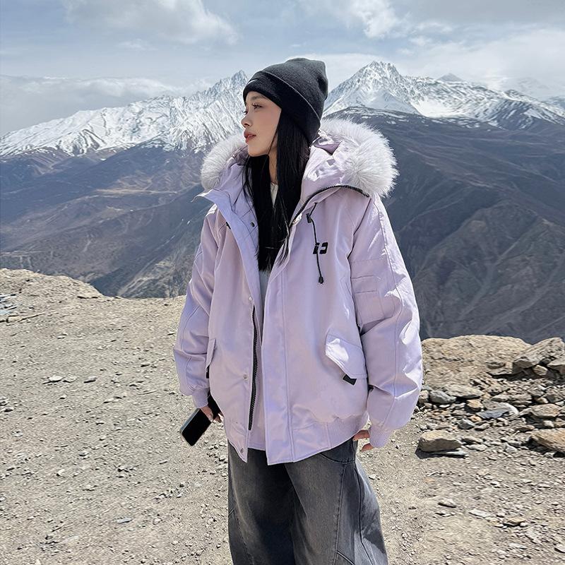 

Женское хлопковое пальто с большим меховым воротником в американском ретро-школьном стиле, с капюшоном, короткий пуховик с хлопковой подкладкой XXL