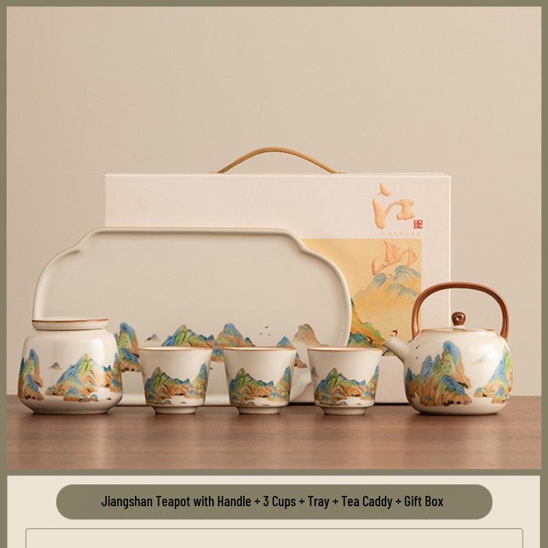 "A Thousand Li of Rivers and Mountains" Luxury Tea Set – Teapot & Teacups Gift for Teachers, Elders, Leaders