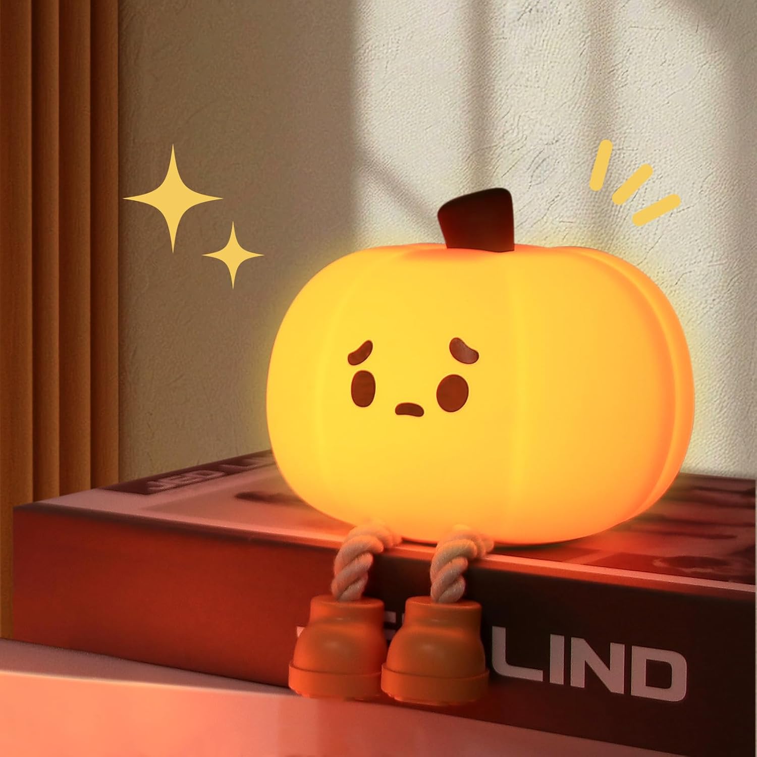 

Halloween Sad Pumpkin Night Light, Rechargeable Warm Light Dimmable Timing Sleep Lamp for Bedroom Living Room Decor, Kids Gift Night light