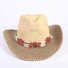 Popular Hollow Breathable Western Cowboy Straw Hat Men's and Women's Summer Sunshade Sunscreen Wide-brimmed Beach Hat