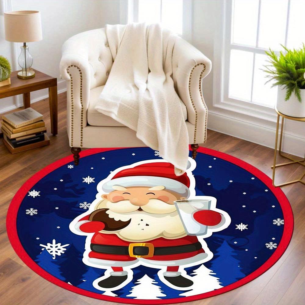 1 Piece Christmas Round Rug Suitable For Living Room Bedroom And Kitchen Home Decoration Room Decoration Gift For Friends And Family