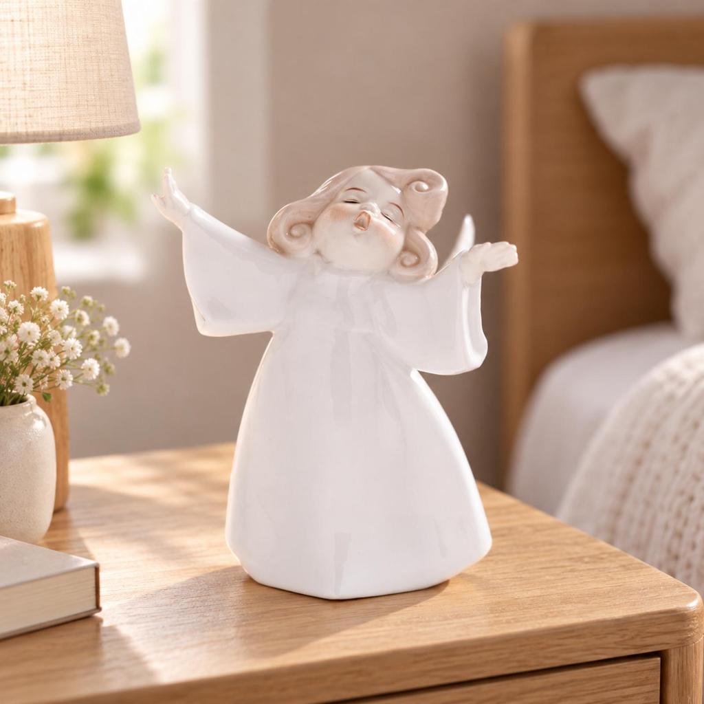 Glossy Heavenly Figurine Versatile Ceramic Angel Carved