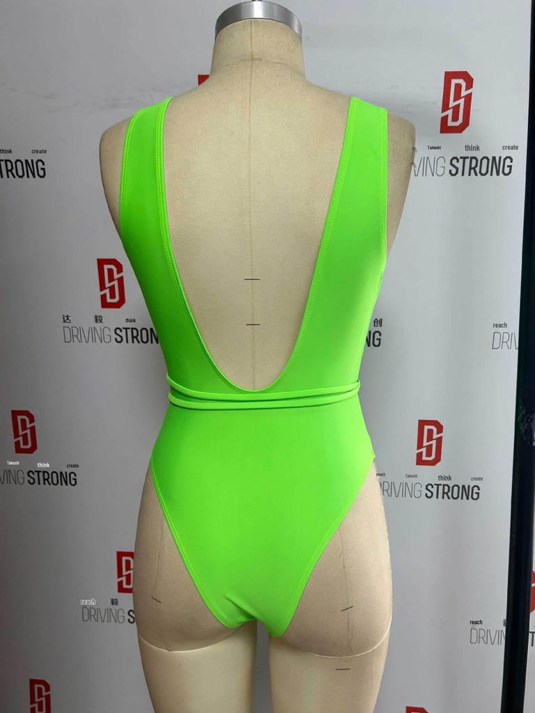 Green Mesh Patchwork Lace-Up One-Piece Swimsuit - Sexy Tight Bandage Style