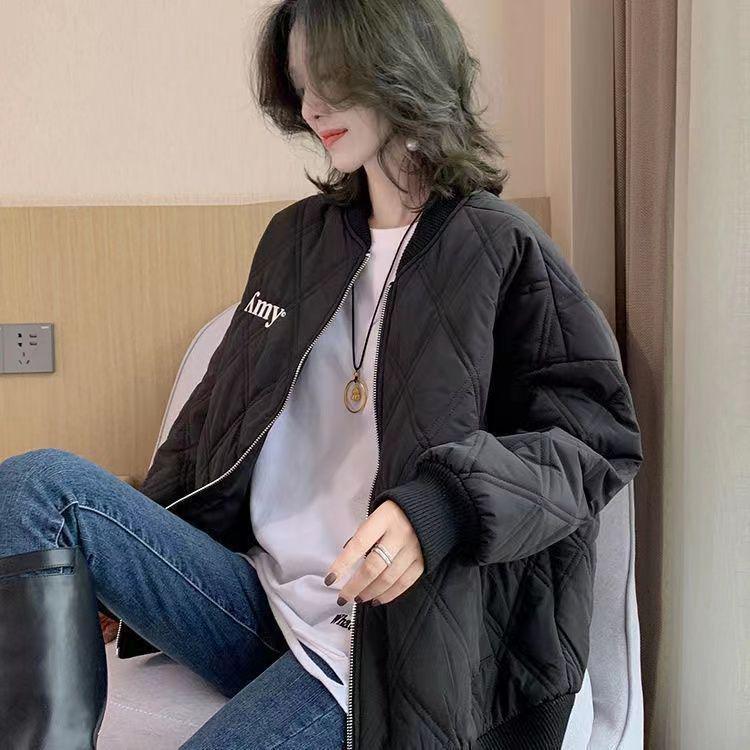 

Женская стеганая куртка-бомбер с вышивкой - Осень/Зима 2025, Свободный крой, Универсальная, Омолаживающая, Пуховик большого размера XL (110-125 jin)