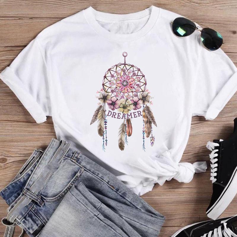 Tisk Camper Flower Vintage Móda Ženy Kreslený Krátký rukáv Grafika T Top Letní košile Trička Běžné Dámské Tričko