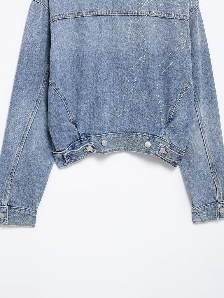 TAOP&ZA Spring/Summer Women's Commuter Denim Jacket with Turn-Down Collar and Long Pants