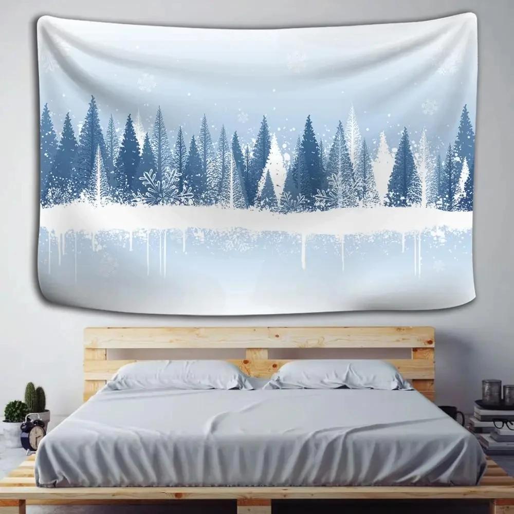 Nature Forest Mountain Tapestry Misty Pine Tree Tapestry Foggy Woodlands Landscape Tapestries Wall Hanging for Living Room Dorm