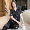 Sweet And Cool Girl Ice Silk Pajamas Women'S Summer Short-Sleeved Trousers Casual Lazy Style Loungewear Can Be Worn Outside